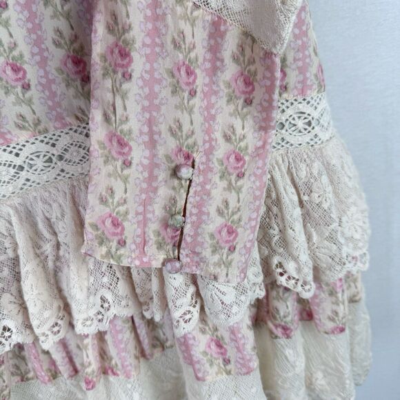Love Shack Fancy LSF Pirelle Pink Floral Silk Lace Ruffle Mini Dress Size 6 - Picture 9 of 12
